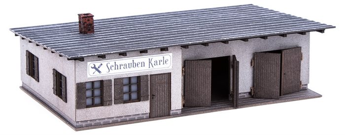 Noch 66112 Landsby værksted, "Schrauben Karle" Laser´cut byggeæt H0 NYHED 2015