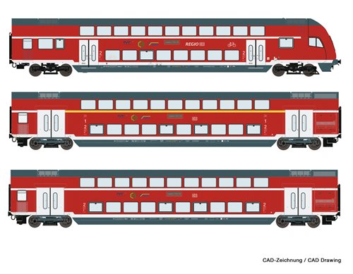 Roco 74147 3-tlg. Set: Doppelstockwagen, DB AG, ep VI, AC,  H0 K