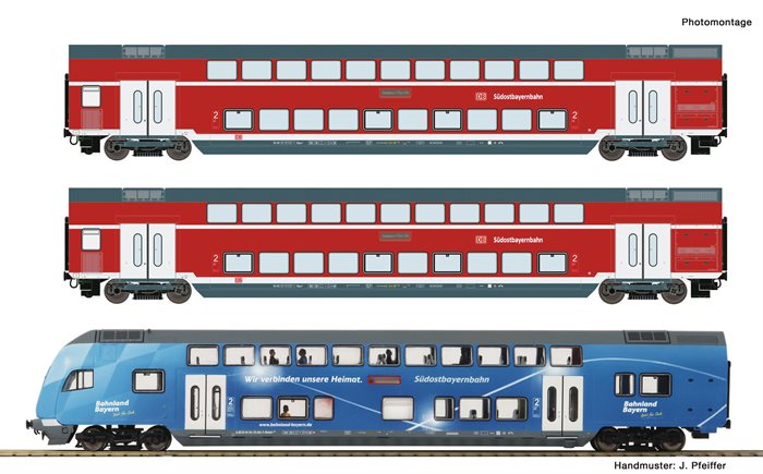 Roco 74156 3-tlg. Set: Doppelstockwagen, DB AG, ep VI, AC,  H0 