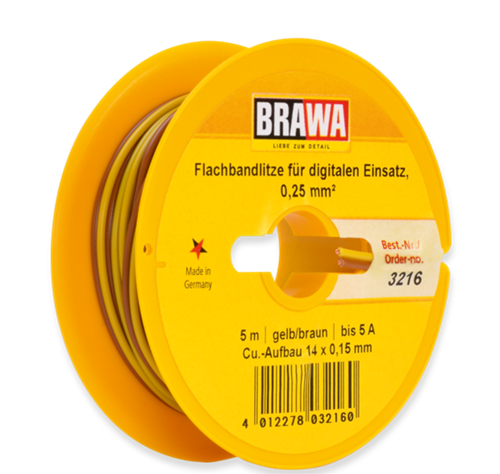 Brawa 3216 Dobbeltledning, 0,25 mm2, 5 meter, brun/gul