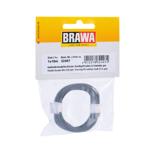 Brawa 32407 Ledning, 0,05 mm2, 10 mtr, grå