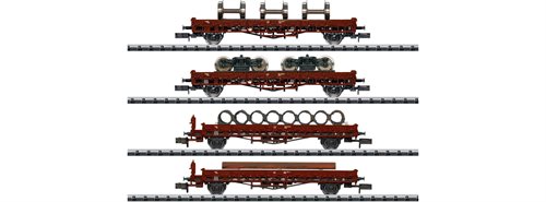 MiniTrix 18707 4-vognsæt, fladvogne belæsset med vognmateriel, SPOR N, MHI NYHED 2021